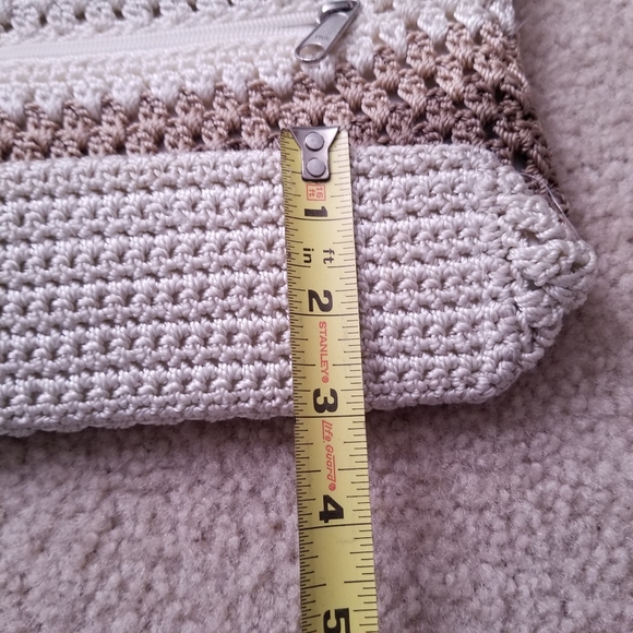 Cute Light Beige and Brown Crochet Knit Weave Shoulder Purse - Picture 8 of 12